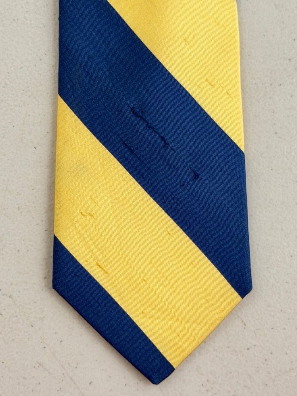 Vintage Diagonal Striped Silk Tie 70s Yellow Navy Blue Prep School Style Necktie